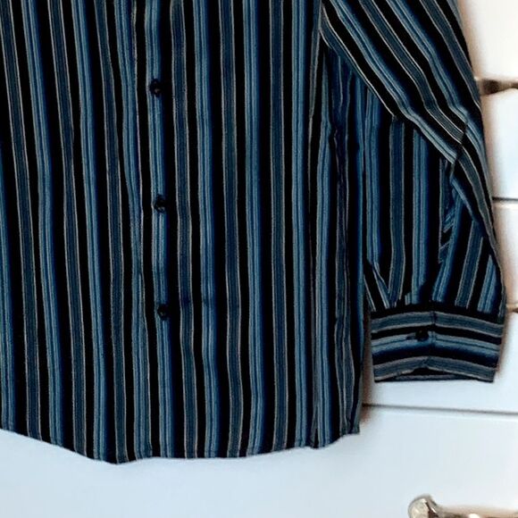 Van Heusen | Boys Black Blue Striped Button Down Dress Shirt 10 - Picture 4 of 9
